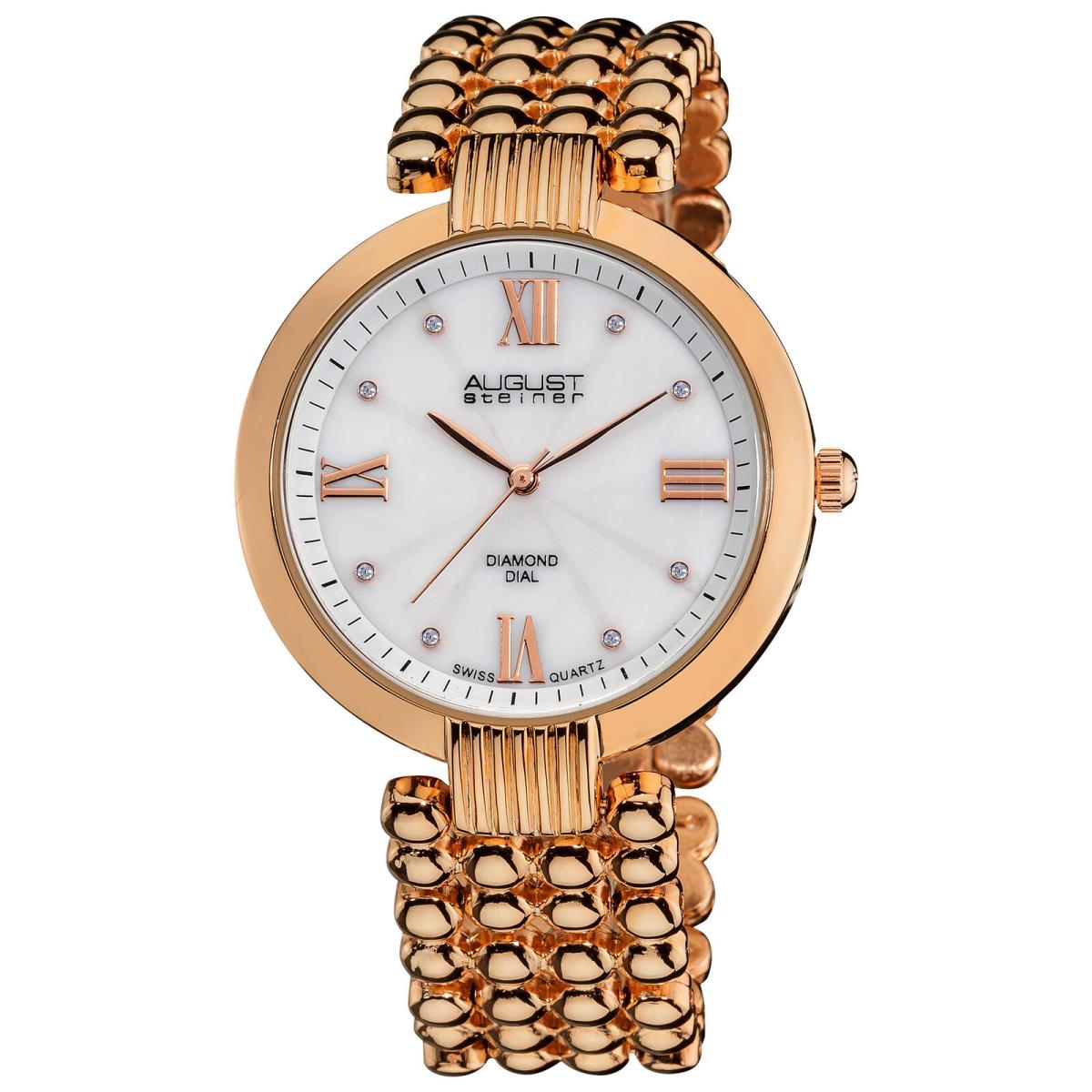 Women`s August Steiner AS8065RG Stylish Swiss Diamond Mop Dial Rose-tone Watch