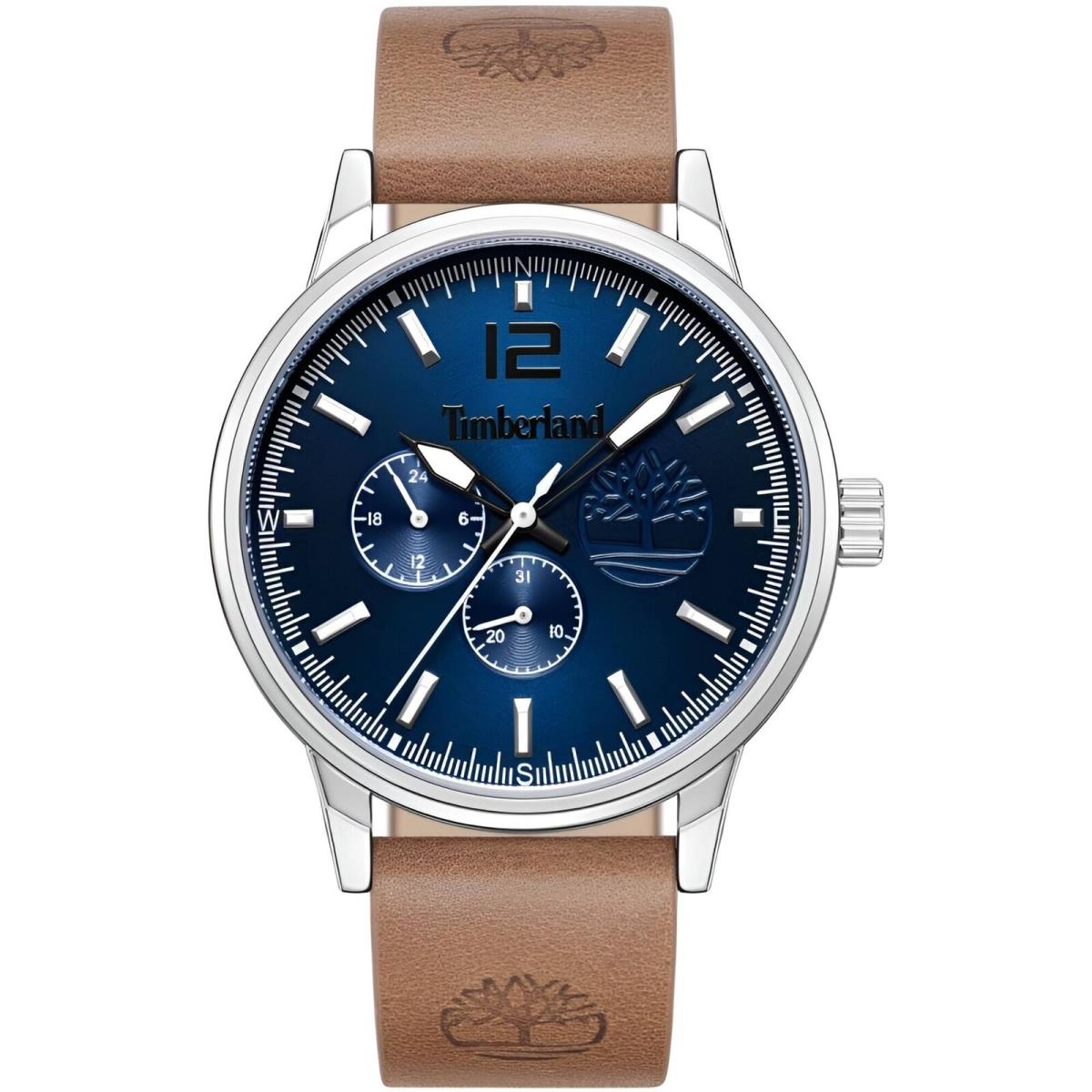 Timberland Men`s Watch Classic Blue Dial Tan Leather Strap Date TDWGF9002303