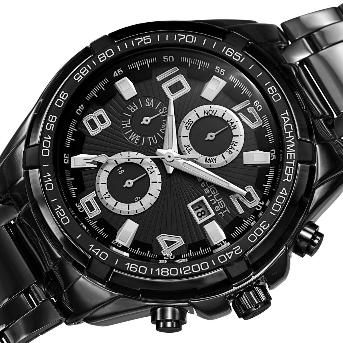 Men`s August Steiner AS8127BK Swiss Multifunction Tachymeter Bracelet Watch