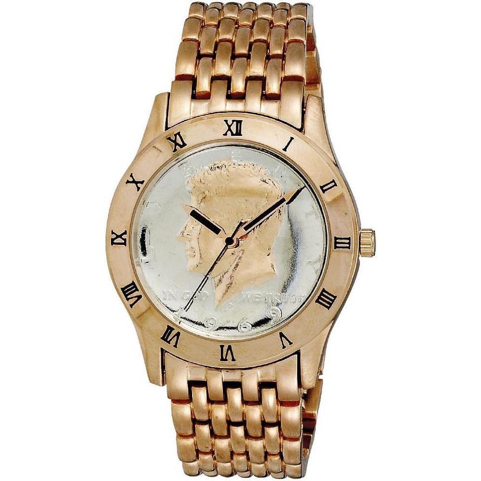 August Steiner CN004R Round Kennedy Half Dollar Rose-tone Bracelet Mens Watch