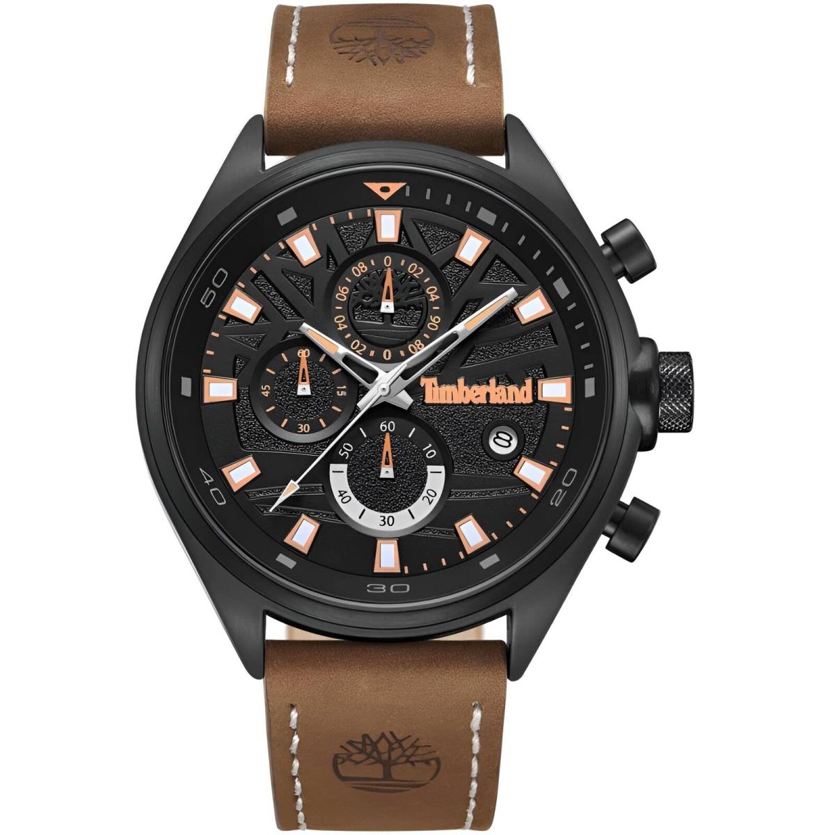 Timberland Men`s Watch Dress Sport Black Dial Brown Strap Chrono TDWGC9000401