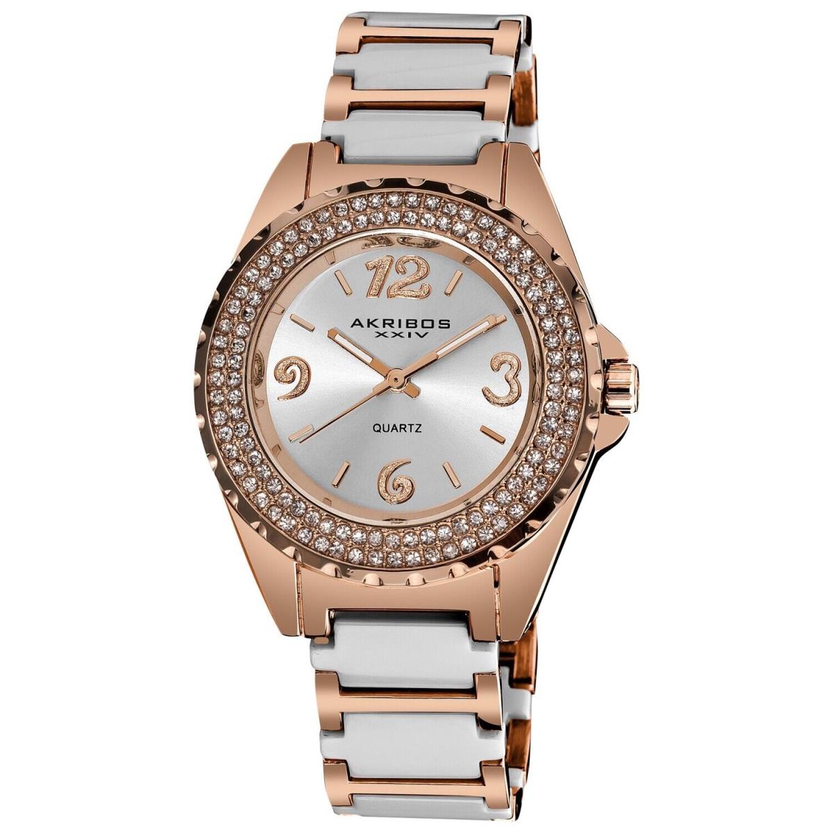 August Steiner AS8036WTR Crystal Accented Ceramic Bracelet Womens Watch