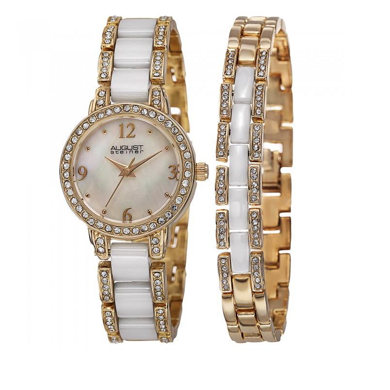 August Steiner Marquess AS8142 Crystal Bezel Mop Women`s Bracelet Watch 2115