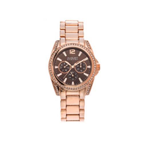 August Steiner Ladies Crystal Rose Tone Multifunction Boyfriend Watch