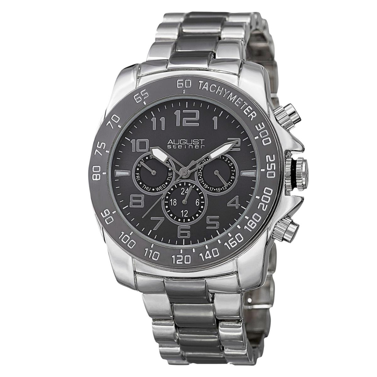 Men`s August Steiner AS8095TTB Quartz Two Time Zone Date Steel Bracelet Watch