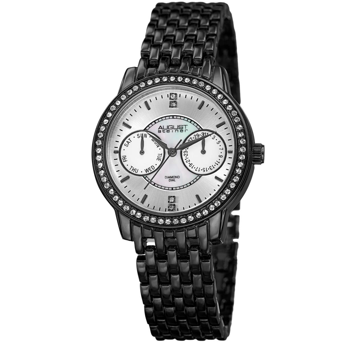 Women`s August Steiner AS8228BK Diamond Dial Crystal Bezel Date Bracelet Watch