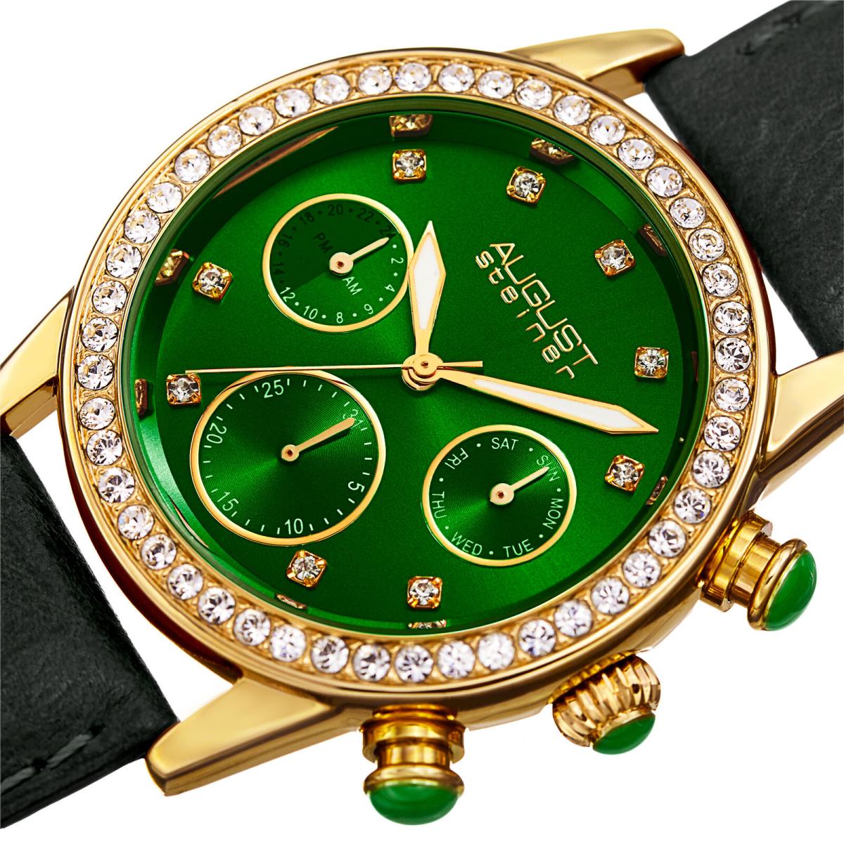 Women`s August Steiner AS8236GR Multifunction 24 Hour Green Date Strap Watch