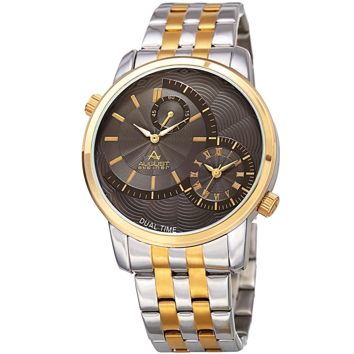 Men`s August Steiner AS8210TTG Dual Time Sub-second Dial Steel Bracelet Watch