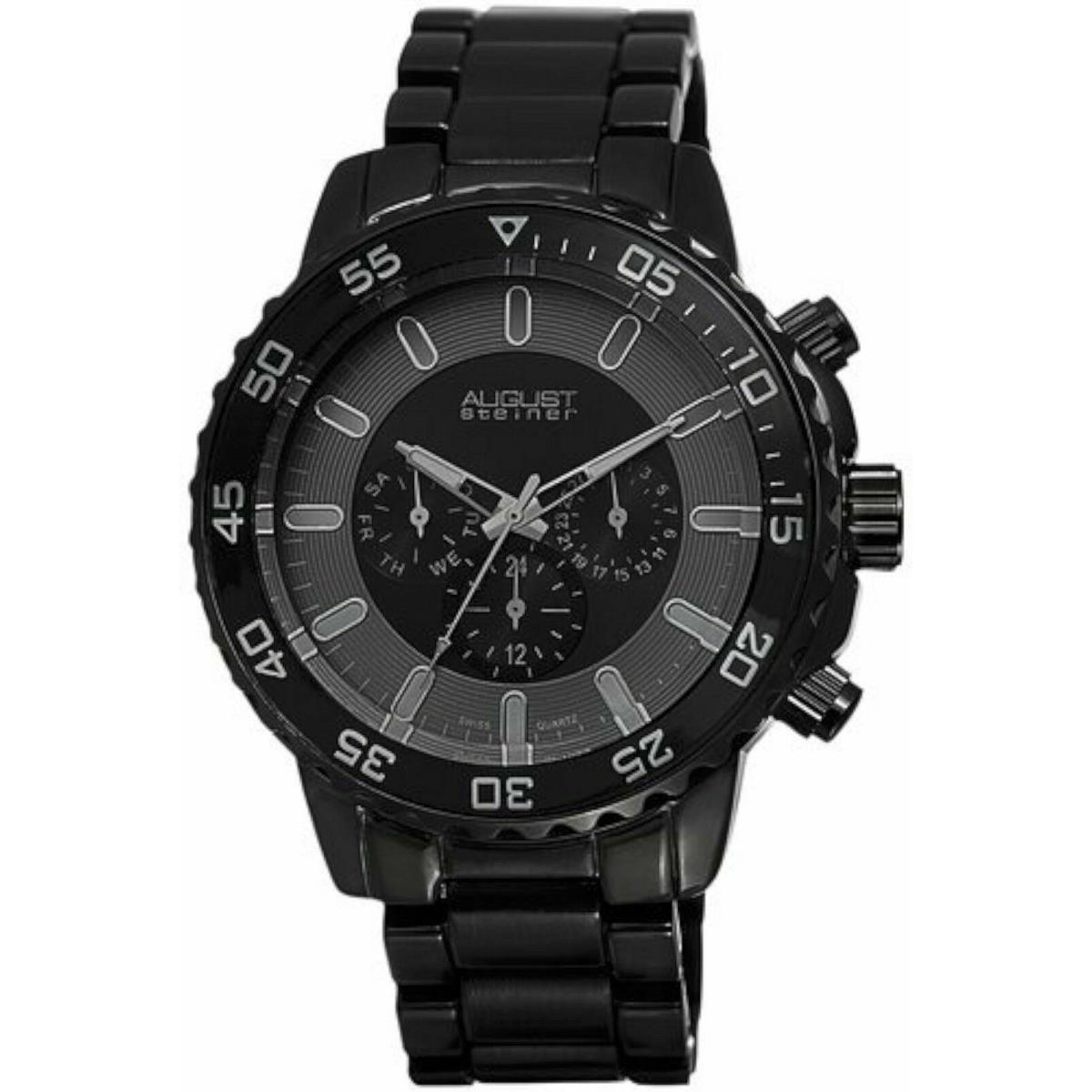 August Steiner AS8101BK Men`s Multifunction Black Dial Black Steel Watch