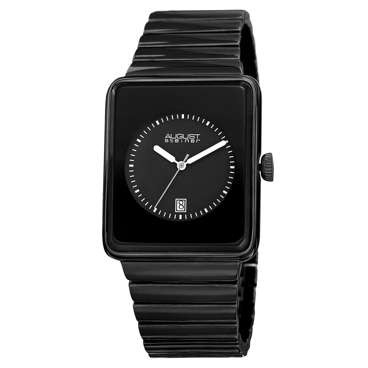 Men`s August Steiner AS8181BK Rectangular Black Case Date Display Watch