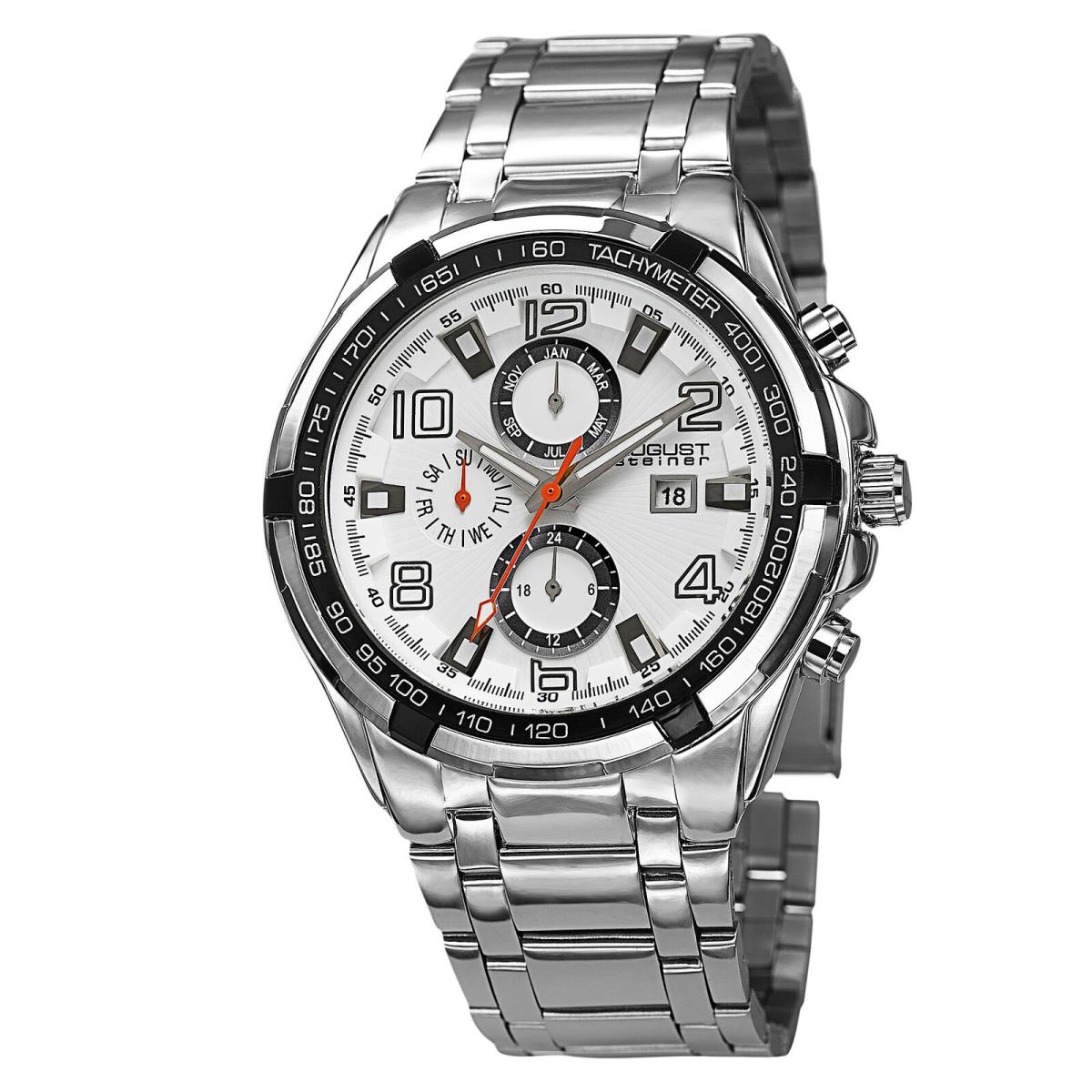 Men`s August Steiner AS8127SSW Swiss Multifunction Tachymeter Bracelet Watch