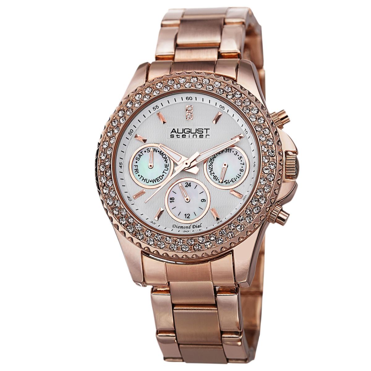 Women`s August Steiner AS8100RG Swiss Quartz Rose-tone Diamond SS Bracelet Watch