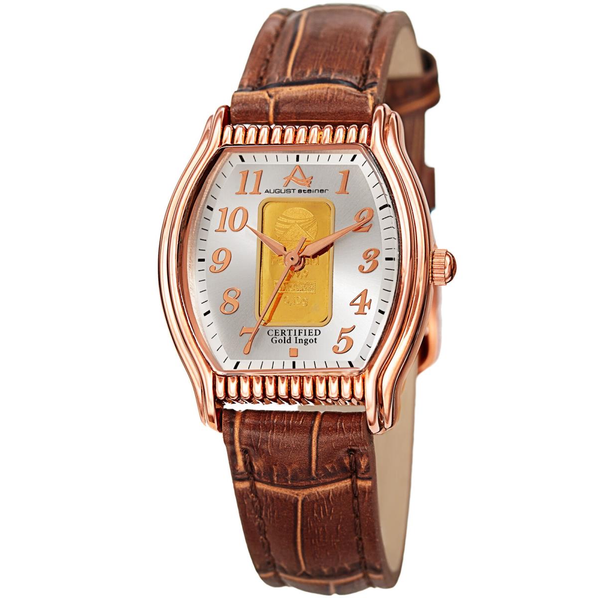 Women`s August Steiner AS8225RGBR Certified 0.10G Plate Of Pure Gold Strap Watch