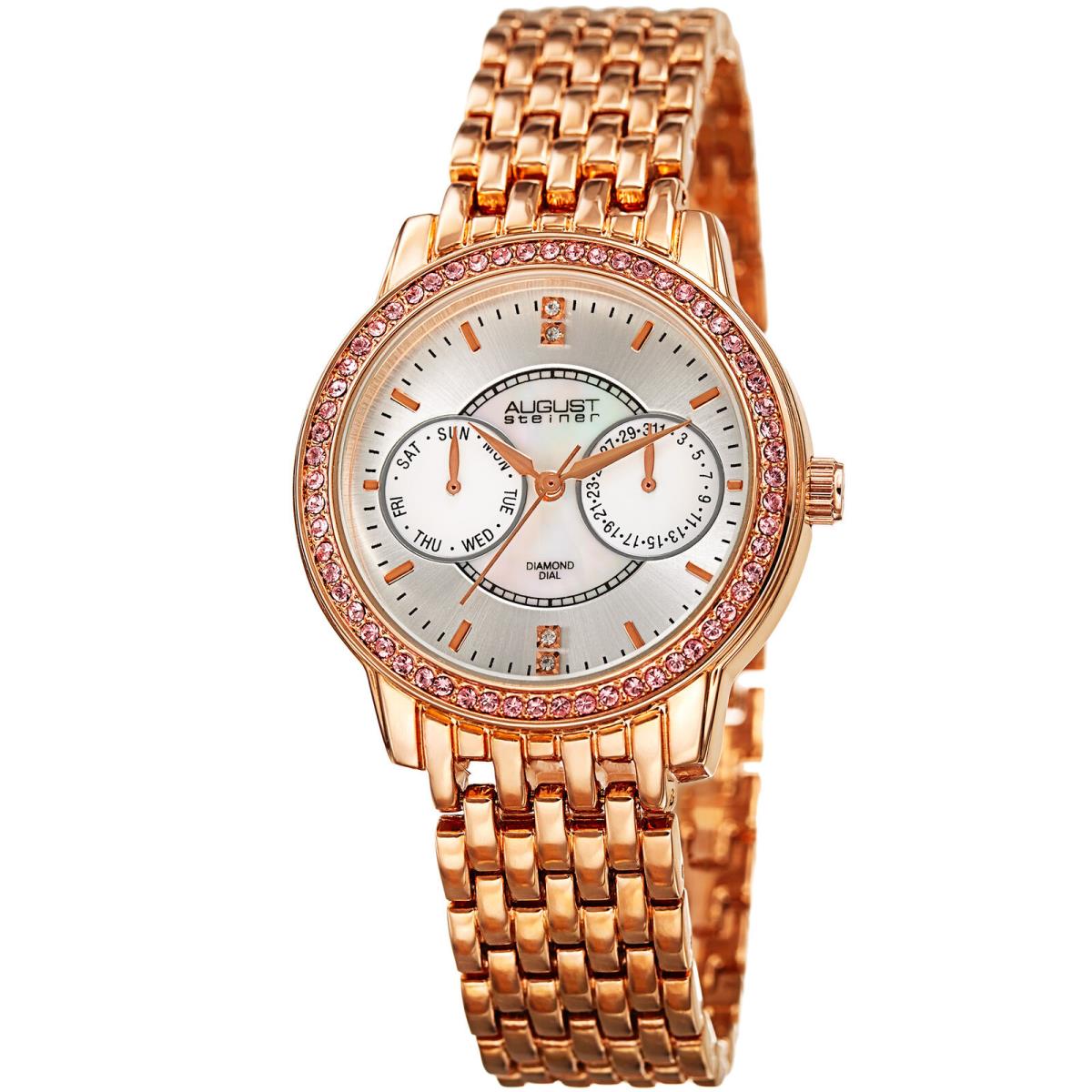 Women`s August Steiner AS8228RG Diamond Dial Crystal Bezel Date Bracelet Watch