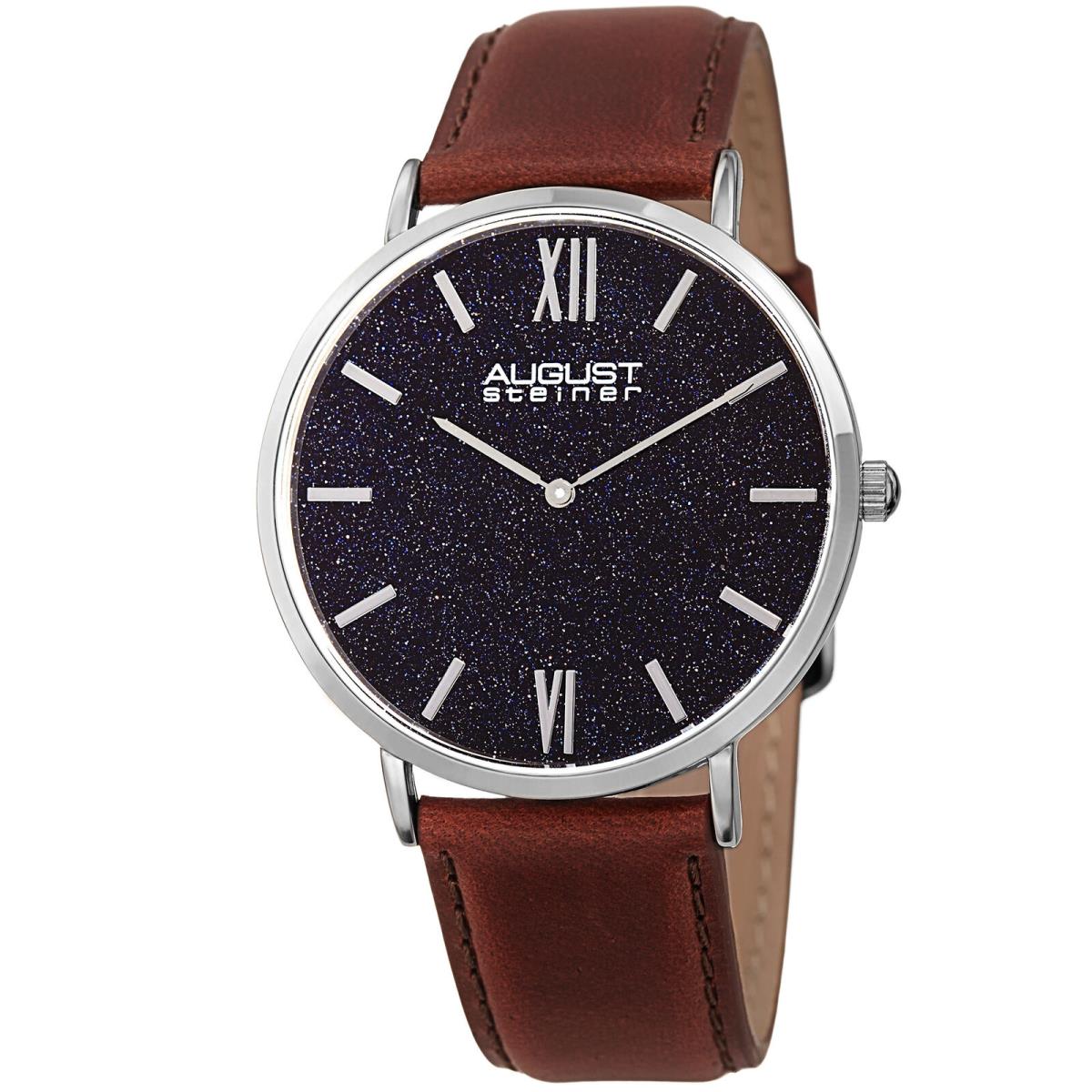 Men`s August Steiner AS8211SSBU Quartz Blue Sandstone Dial Leather Strap Watch