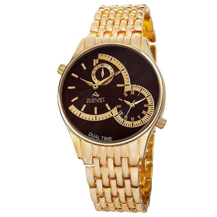 August Steiner AS8141BR Swiss Quartz Dual Time Gold-tone Bracelet Mens Watch