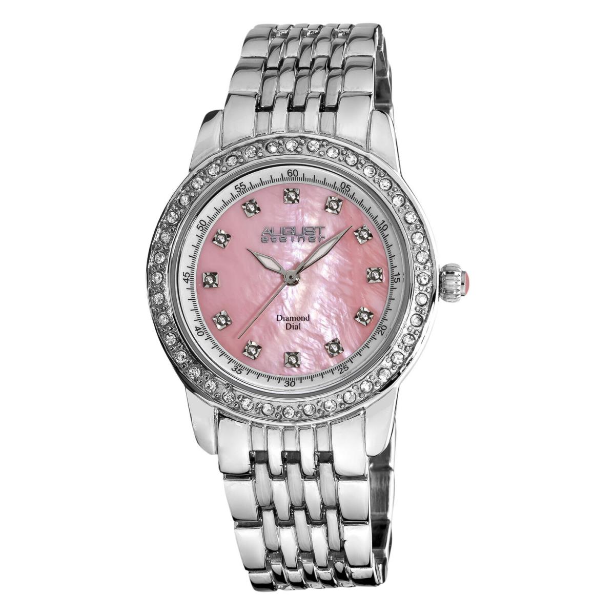 Women`s August Steiner AS8045PK Diamond Dial Marker Crystal Bezel Watch