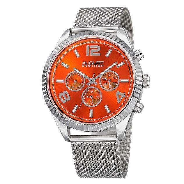 August Steiner AS8196OR Day Date Gmt Mesh Bracelet Stainless Steel Mens Watch