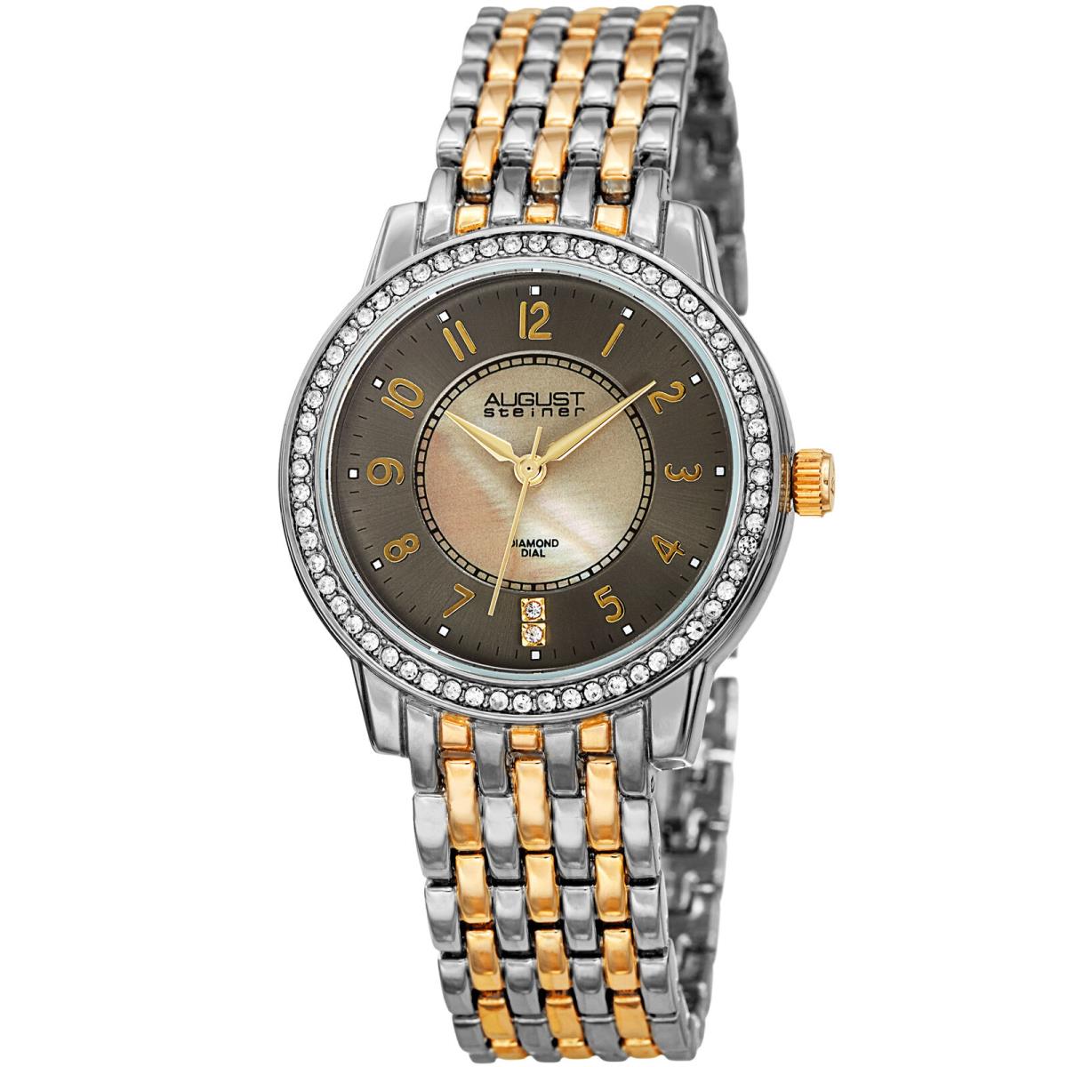 Women`s August Steiner AS8246TTGN Crystal Bezel Mother of Pearl Bracelet Watch