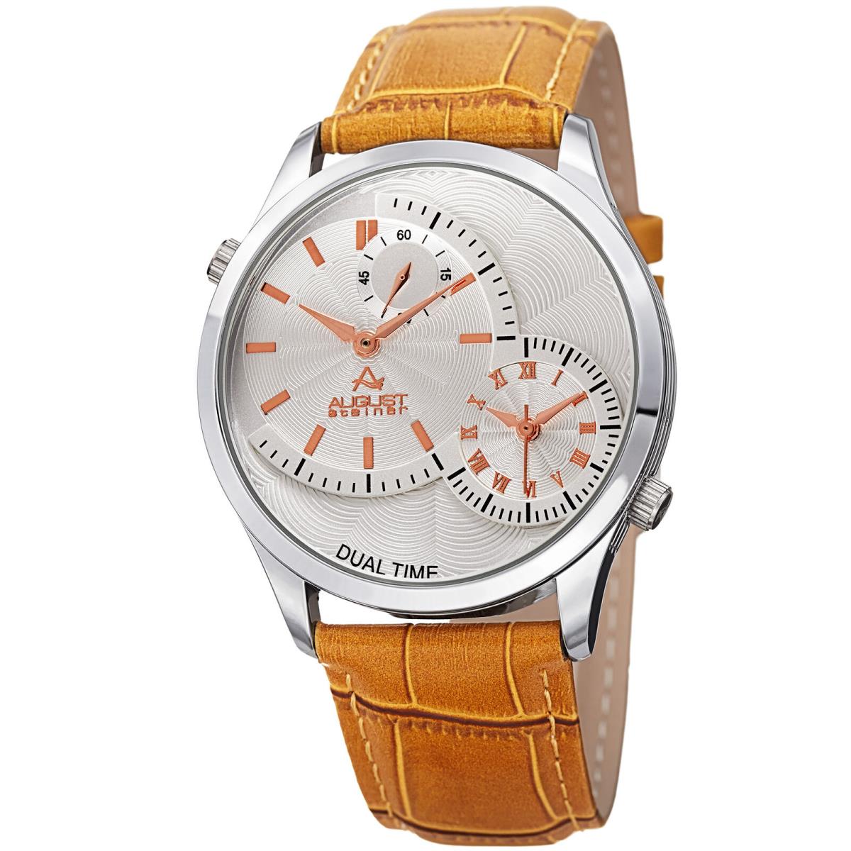 Men`s August Steiner AS8010SSTN Quartz Multifunction Tan Leather Strap Watch