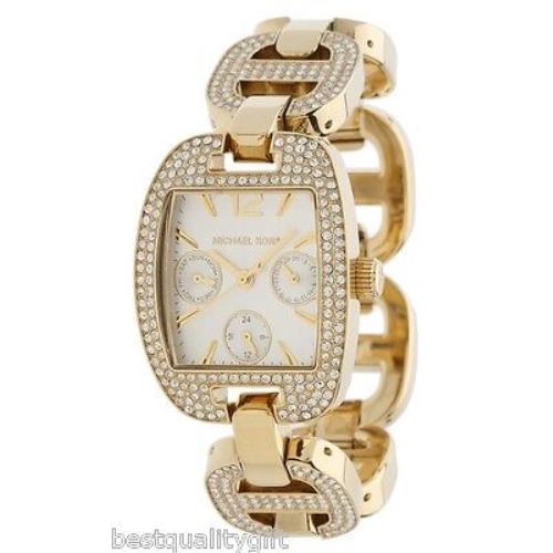 Michael Kors Emma Gold Tone S/steel+pave Crystal+chrono Bracelet Watch MK3234
