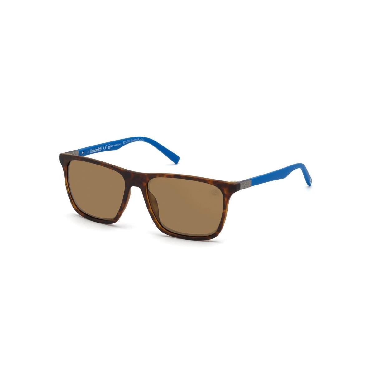 Sunglasses Timberland TB 9198 52H Matte Havana Front with Blue Rubber Temples B