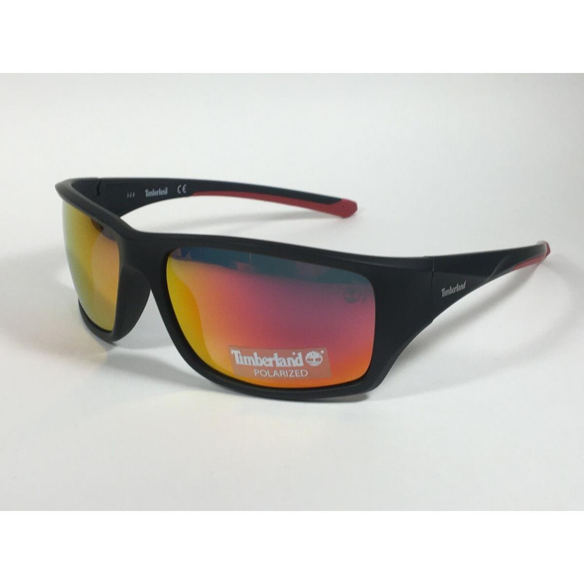 Timberland TB7152 02D Polarized Wrap Sunglasses Black Frame Orange Mirror Lens