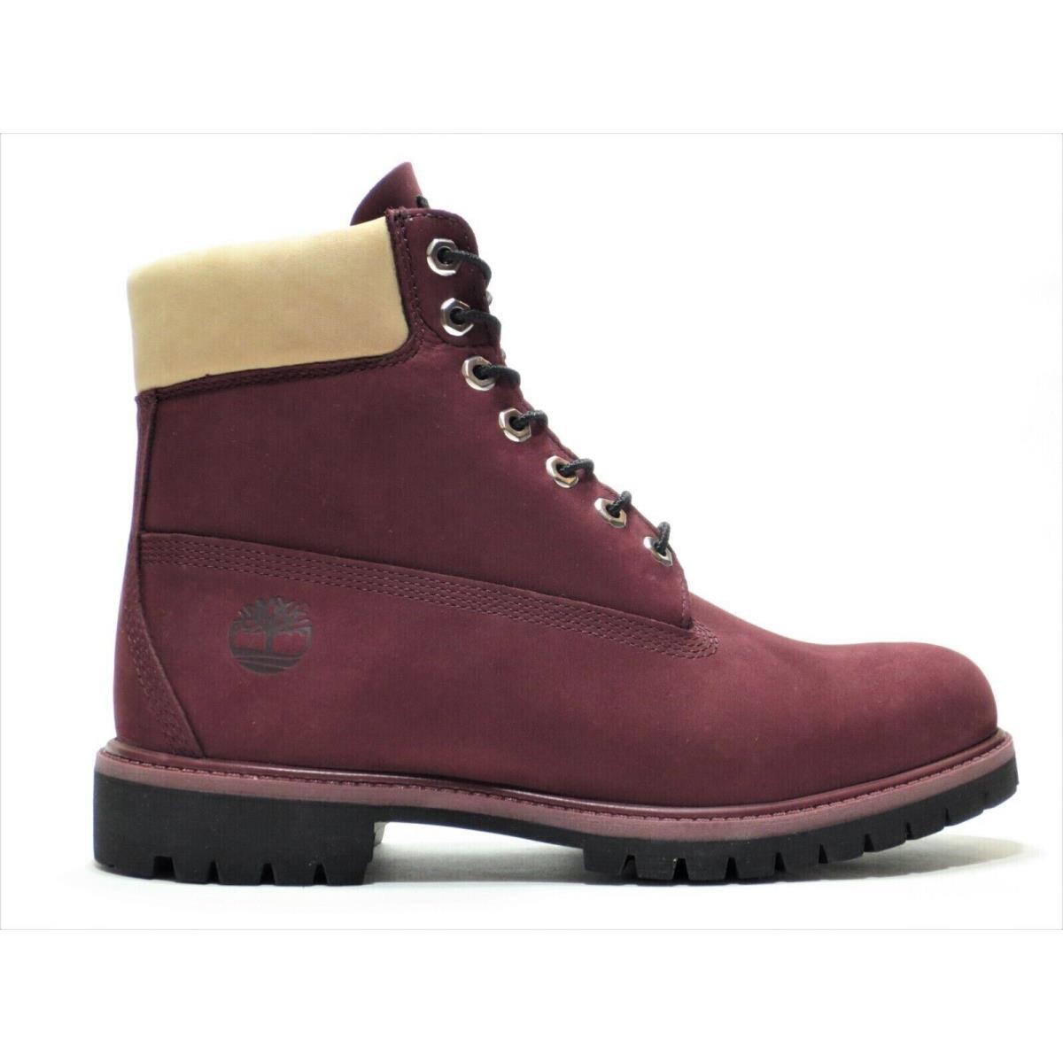 Timberland Premium 6 Waterproof Burgundy Nubuck Leather Black Boot sz 12 A2M1K