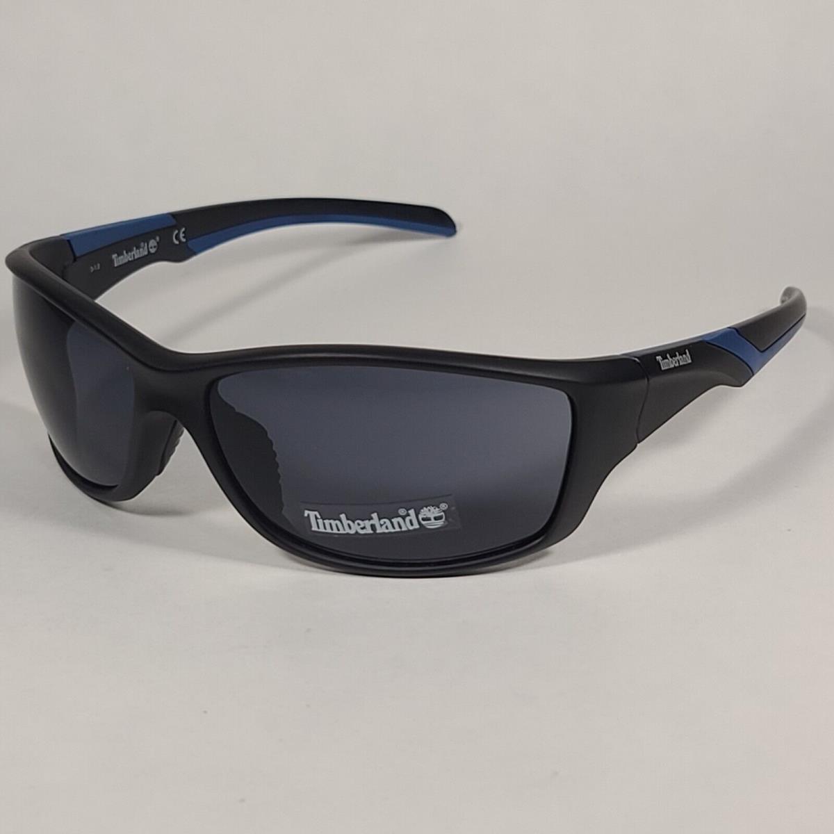 Timberland Sport Wrap Sunglasses Matte Black and Blue with Gray Lens TB7150 02A