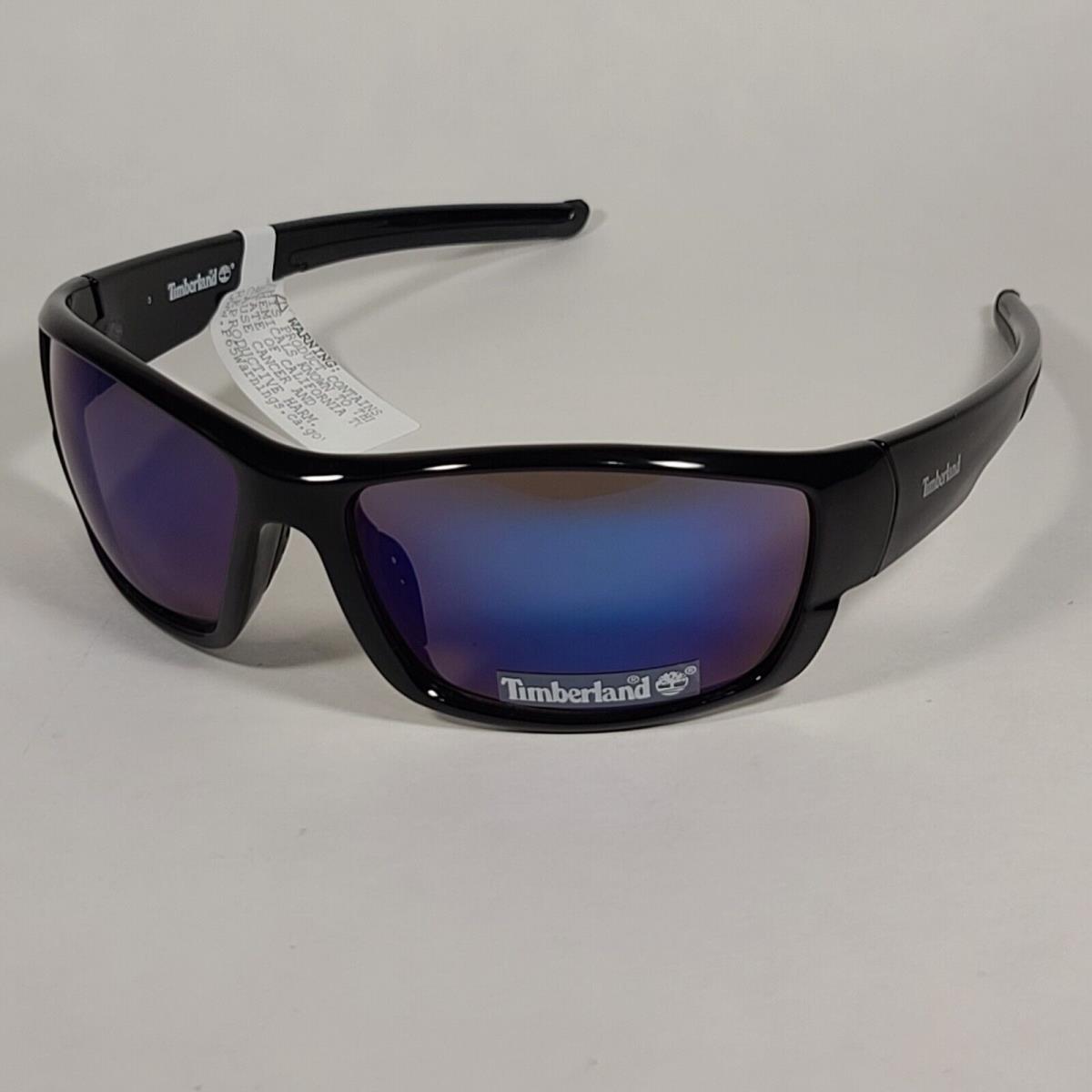 Timberland Wrap Sunglasses Shiny Black Frame Blue Violet Mirror Lens TB7171 01X