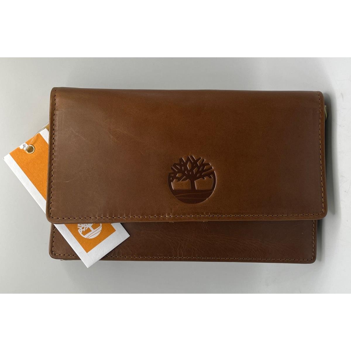 Timberland Women`s Rfid Leather Brown Tan Cognac Phone Crossbody Wallet Bag