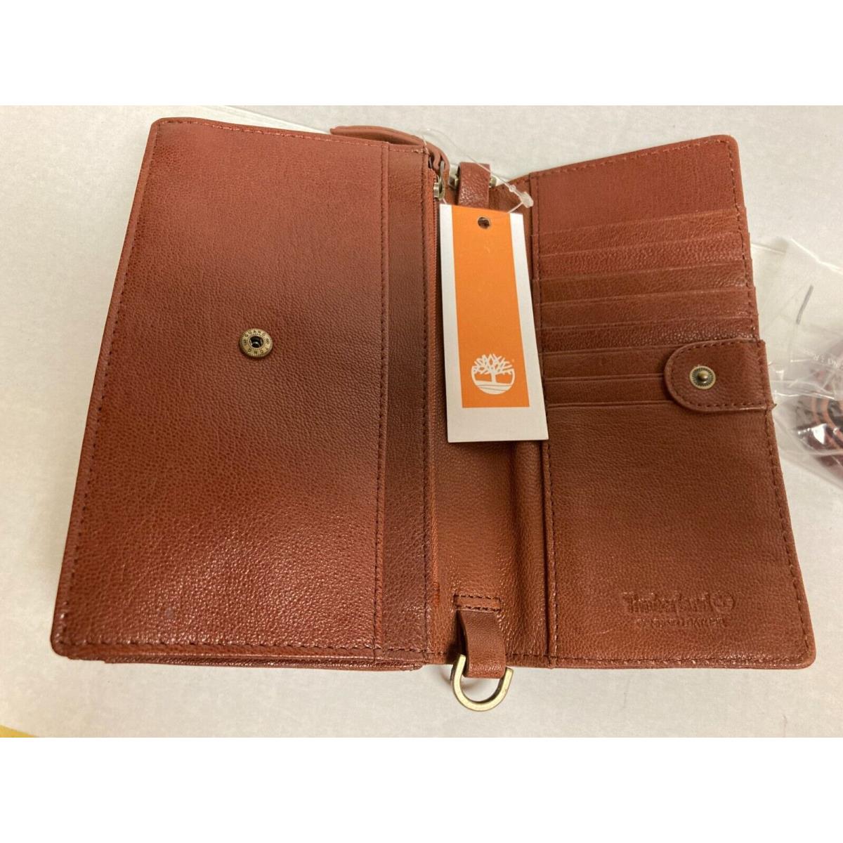 Timberland Brown Leather Wallet / Small Bag w/ Strap Rfid