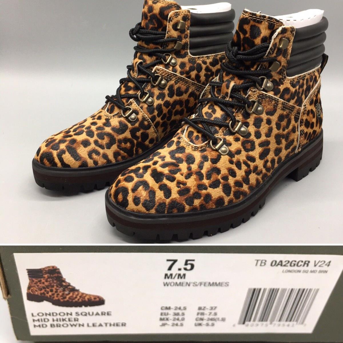 Timberland Womens London Square Cheetah Print Leather Hiker Boots Size 7.5