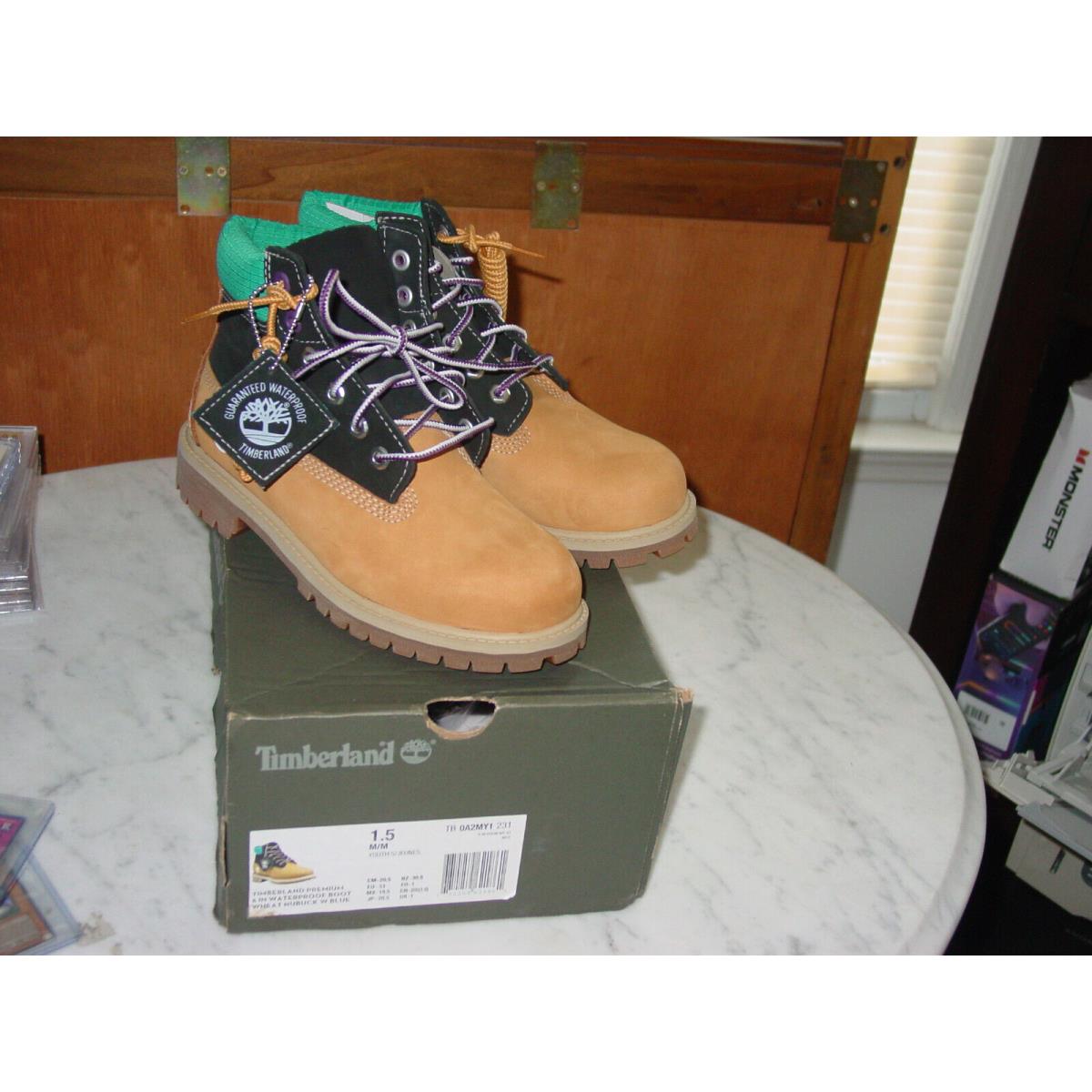 Timberland Premium 6 Wateproof 0A2MY1 Wheat/black Nubuck Boots Size 1.5Y