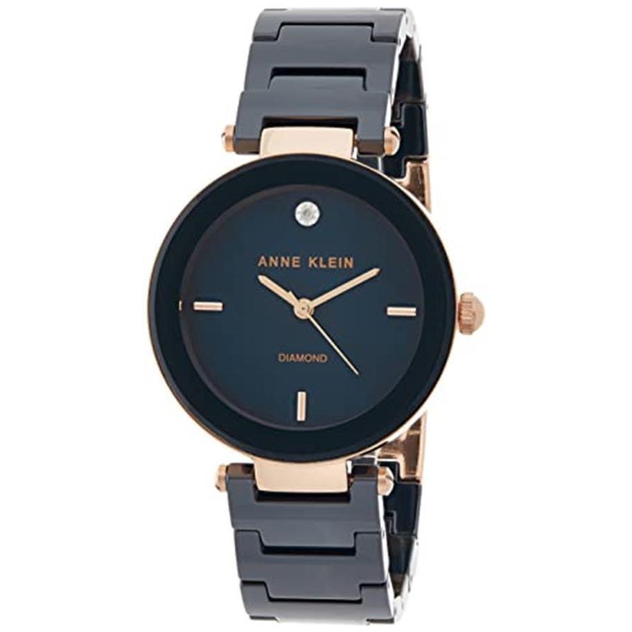 Anne Klein Women`s AK/1018BKBK Black Ceramic Bracelet Watch Assorted Colors navy blue/rose gold