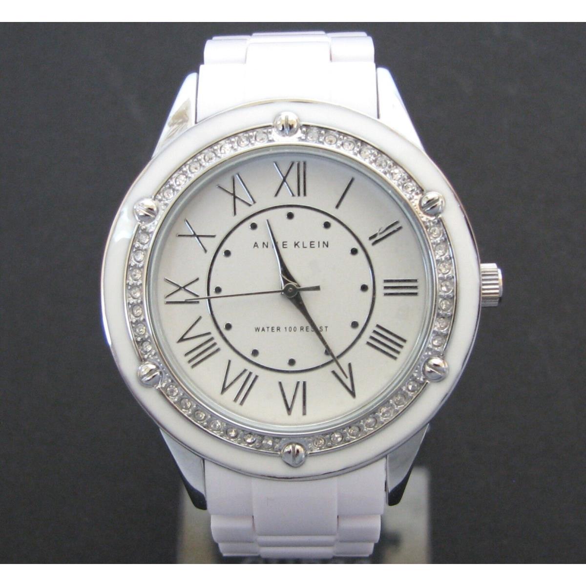 Anne Klein White Acrylic Resin+silver Tone Crystal Roman Numeral Watch