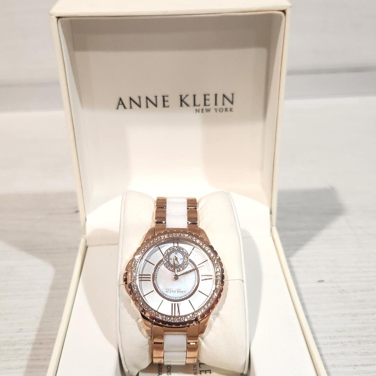 Anne Klein Women s Two Tone Watch Swarovski Crystals Dial - 12/2310RGWT