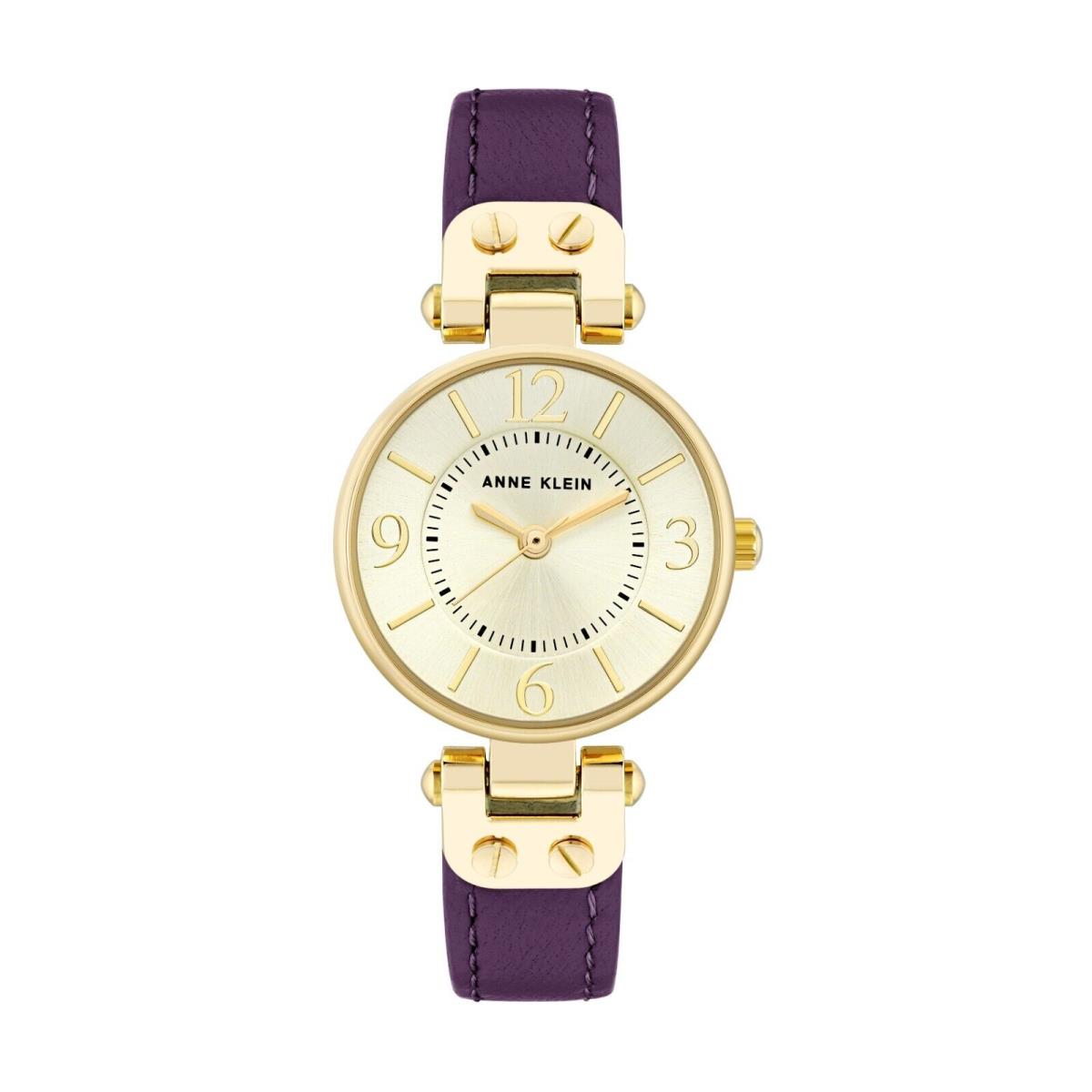 Anne Klein Women`s Gold-tone Dial Purple Leather Bracelet Watch AK/9442-CHPR