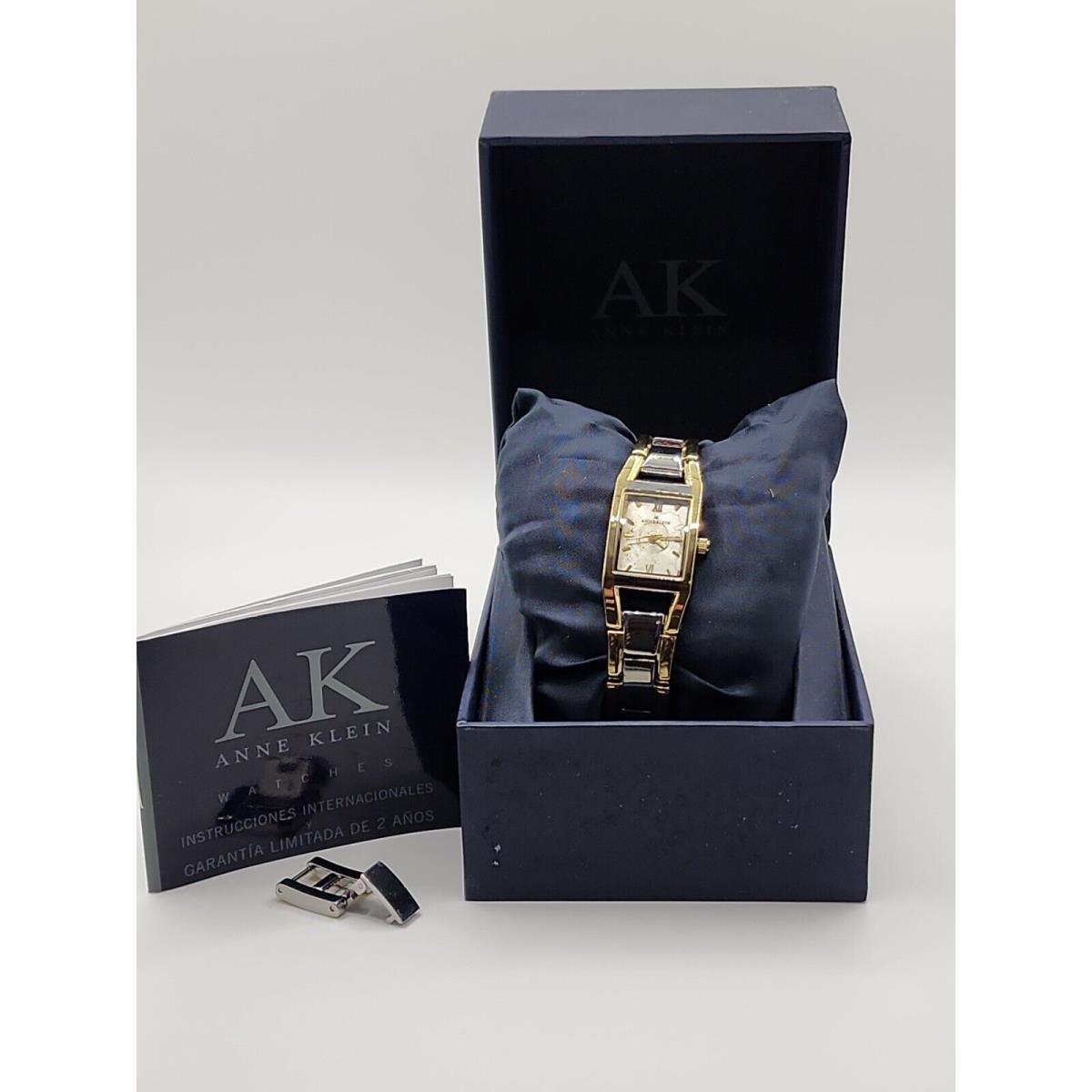 Anne Klein Two 2 Tone Silver+gold+rectangle Roman Numeral Watch 10/6419SVTT