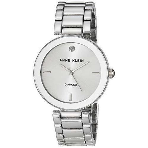 Anne Klein Women`s AK/1363SVSV Diamond Dial Silver-tone Bracelet Watch - Silver