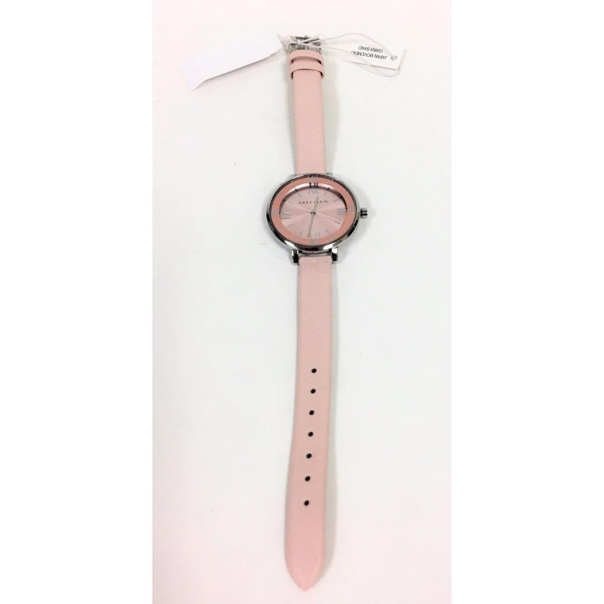 Anne Klein Silver Tone Pink Leather Backing Band Mirror Roman `S Watch AK/1543