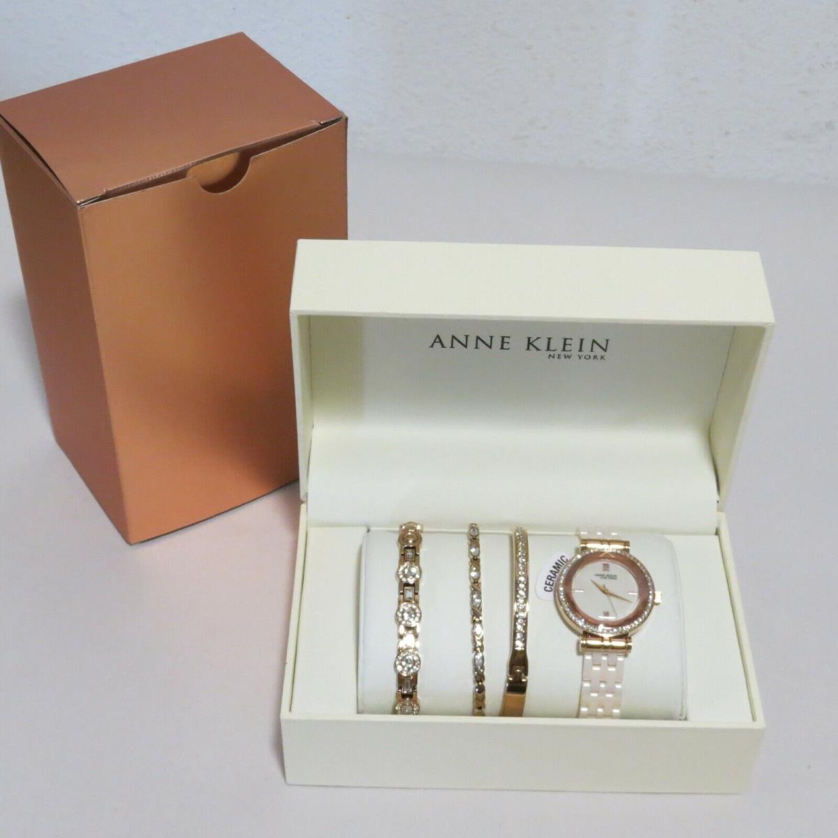 Anne Klein NY 12/2316BHST Ceramic Watch with 3 Jewelry Bracelets