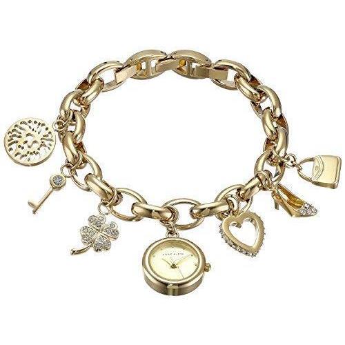 Anne Klein Women`s Premium Crystal Accented Gold-tone Charm Bracelet Watch