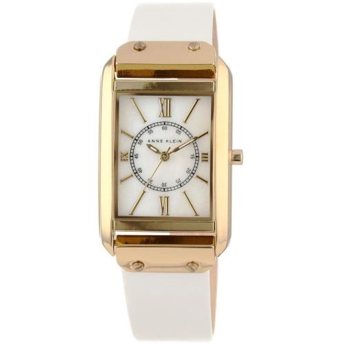 Anne Klein Gold Tone White Leather Band Roman `S White Dial Watch AK/1208MPWT