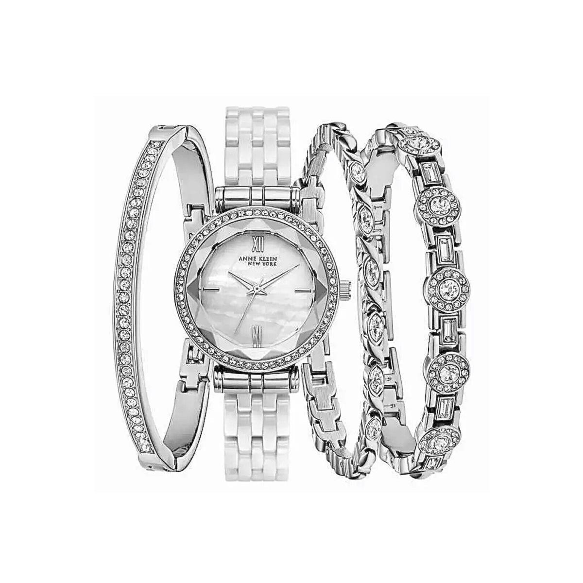 Anne Klein NY Stainless W/crystals Ceramic Women`s Watch Set