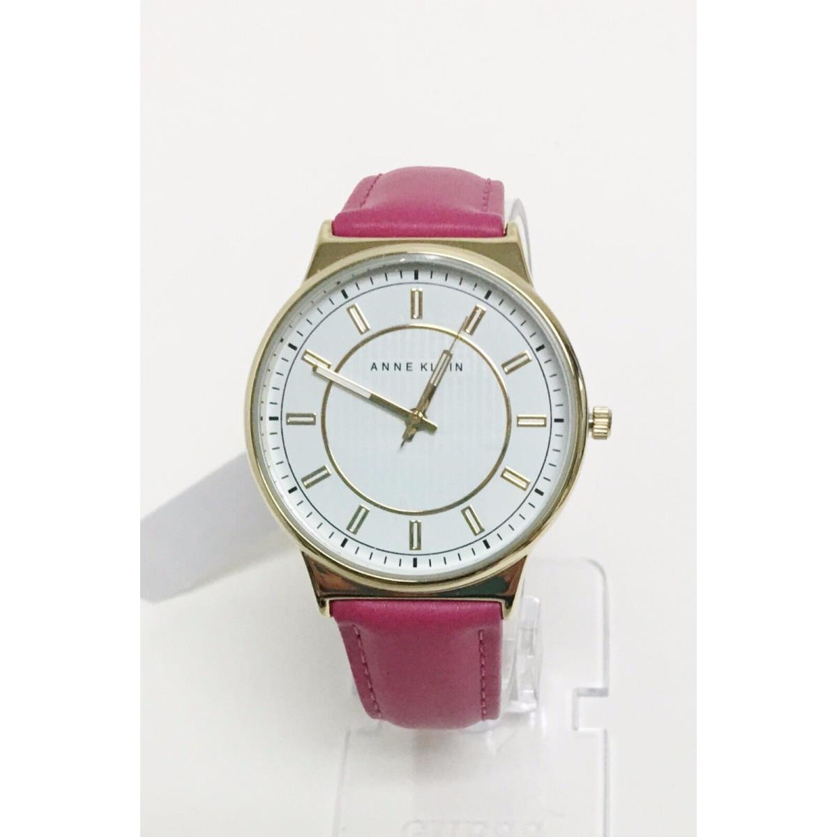 Anne Klein Gold Tone+hot Pink Leather Backing Band White Dial Watch AK/2316