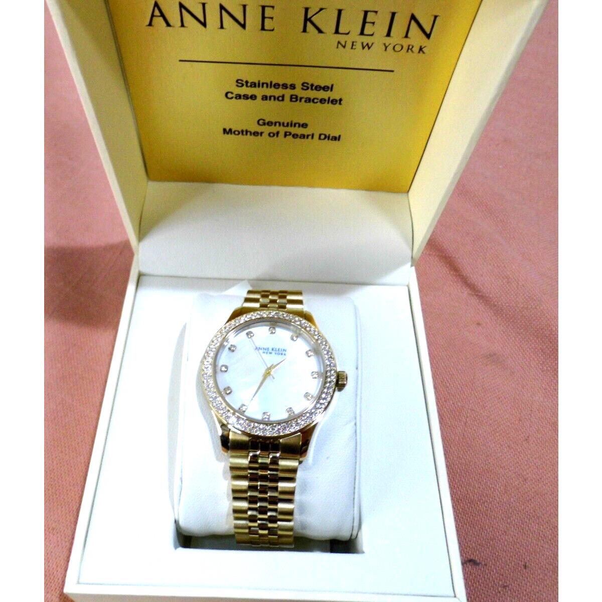 Watch Anne Klein Gold Stainless Steel Case and Bracelet Women`s Mother of Pearl