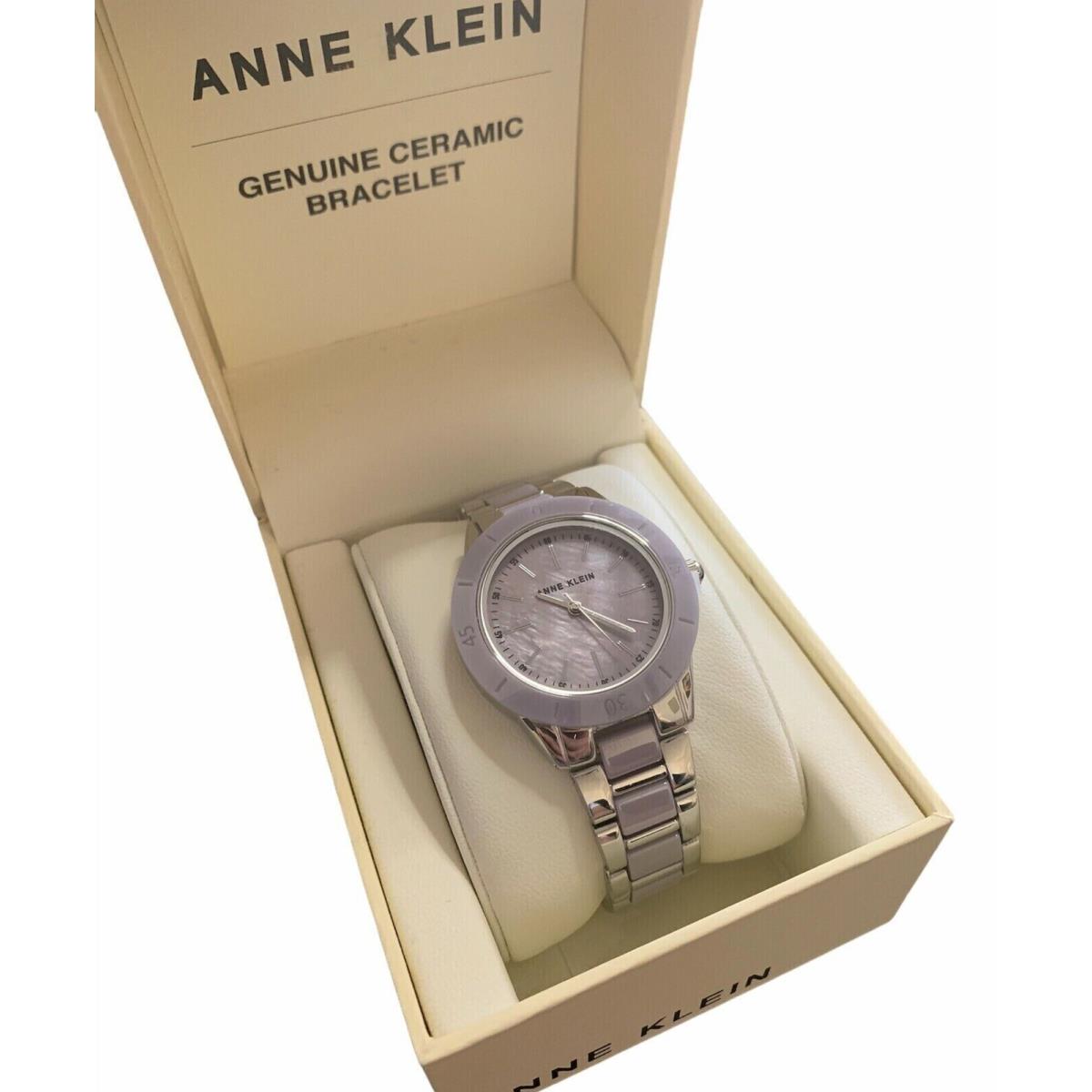 Anne Klein Ceramic Bracelet Silver Tone Violet Ladies Watch AK/0020