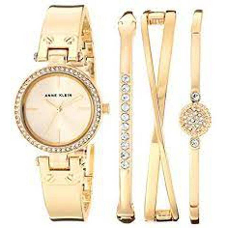 Anne Klein Women`s Swarovski Crystal Accented Bangle Watch AK/3368GBST Set