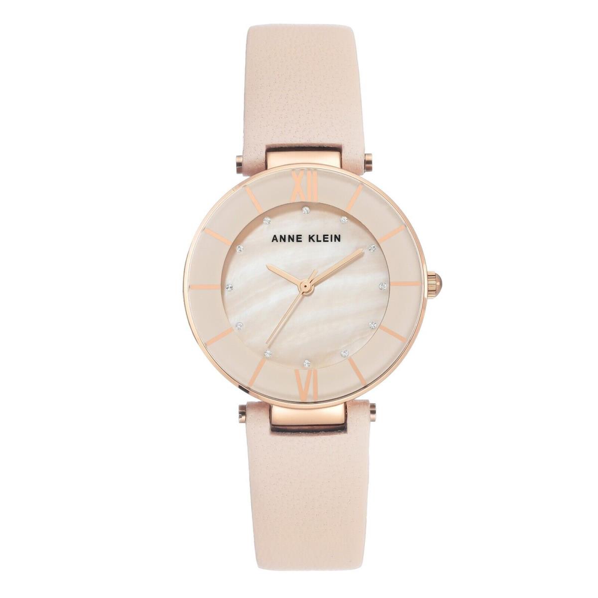 Anne Klein Women`s Premium Crystal Accented Leather Strap Watch AK/3272-RGLP